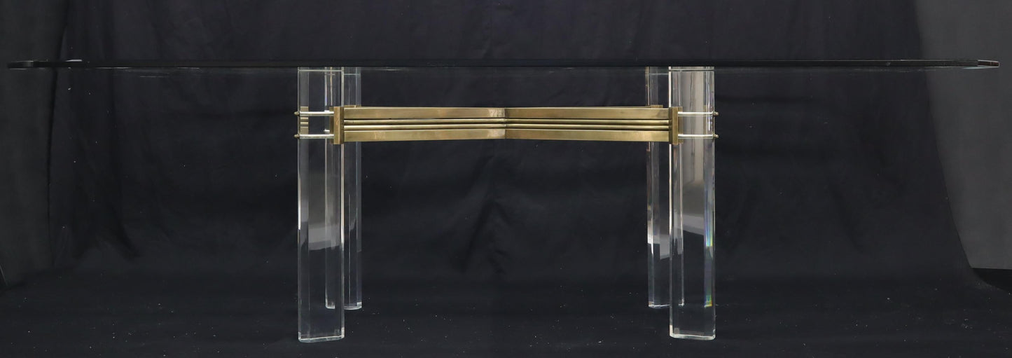 EstablishedLines Large Glass Top Lucite and Brass Base Conference Dining Table atr. Mastercraft