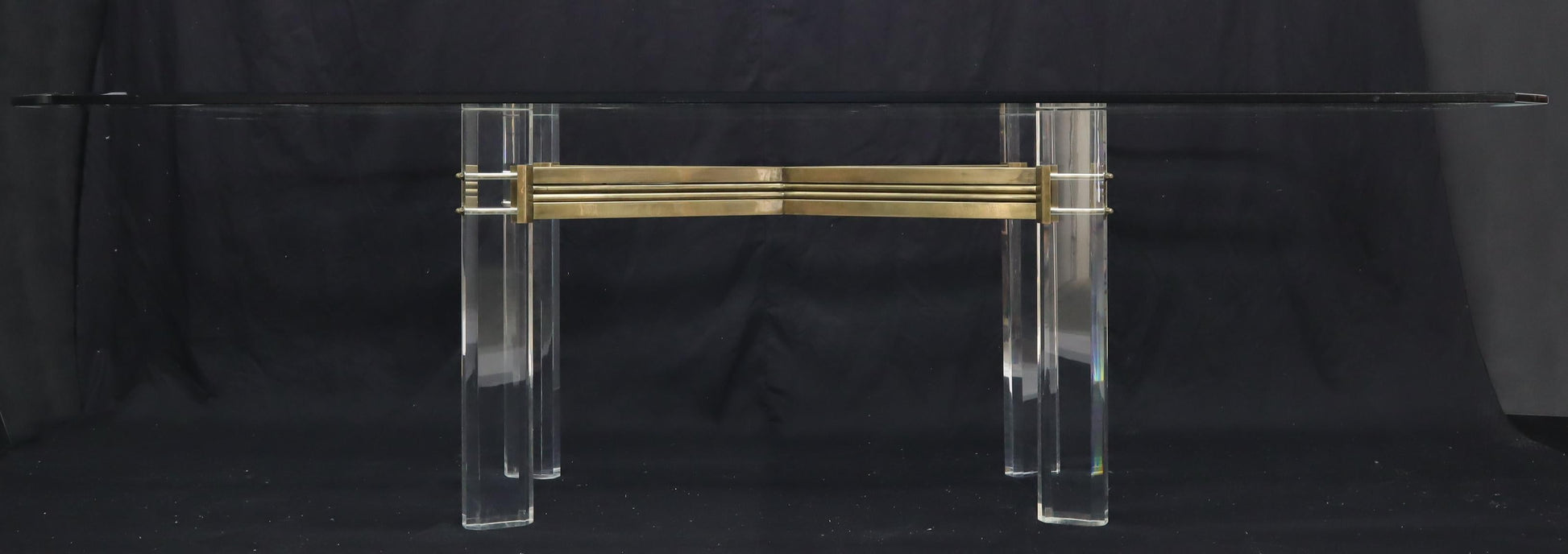 EstablishedLines Large Glass Top Lucite and Brass Base Conference Dining Table atr. Mastercraft