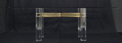 EstablishedLines Large Glass Top Lucite and Brass Base Conference Dining Table atr. Mastercraft