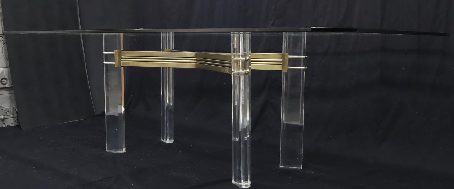 EstablishedLines Large Glass Top Lucite and Brass Base Conference Dining Table atr. Mastercraft