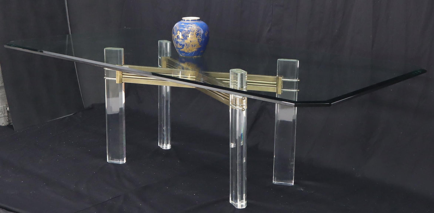 EstablishedLines Large Glass Top Lucite and Brass Base Conference Dining Table atr. Mastercraft