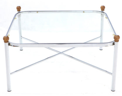 EstablishedLines Square Rounded Corners Wood Finials X-Stretcher Base Chrome Coffee Table