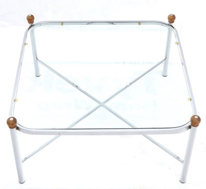 EstablishedLines Square Rounded Corners Wood Finials X-Stretcher Base Chrome Coffee Table