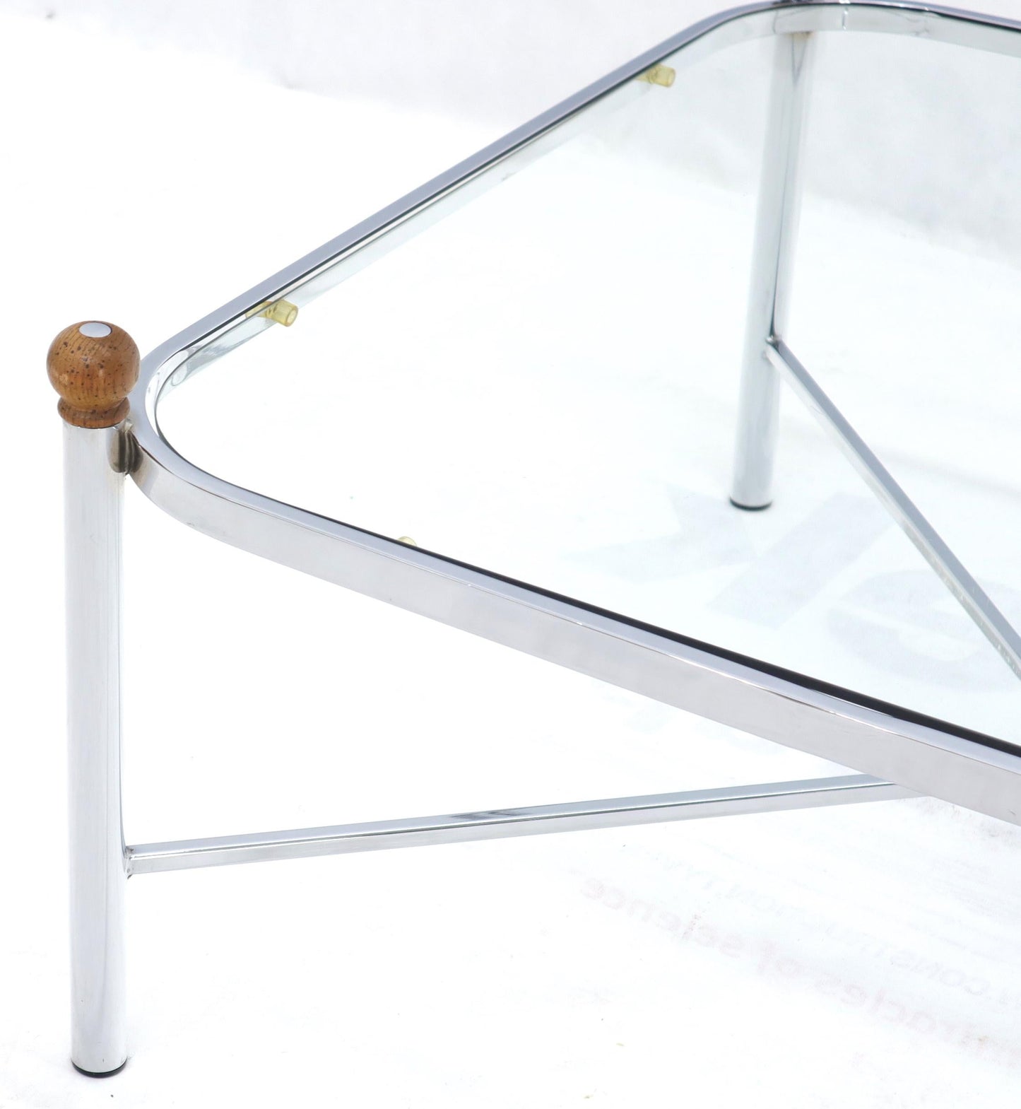 EstablishedLines Square Rounded Corners Wood Finials X-Stretcher Base Chrome Coffee Table