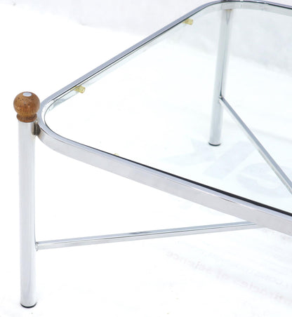 EstablishedLines Square Rounded Corners Wood Finials X-Stretcher Base Chrome Coffee Table