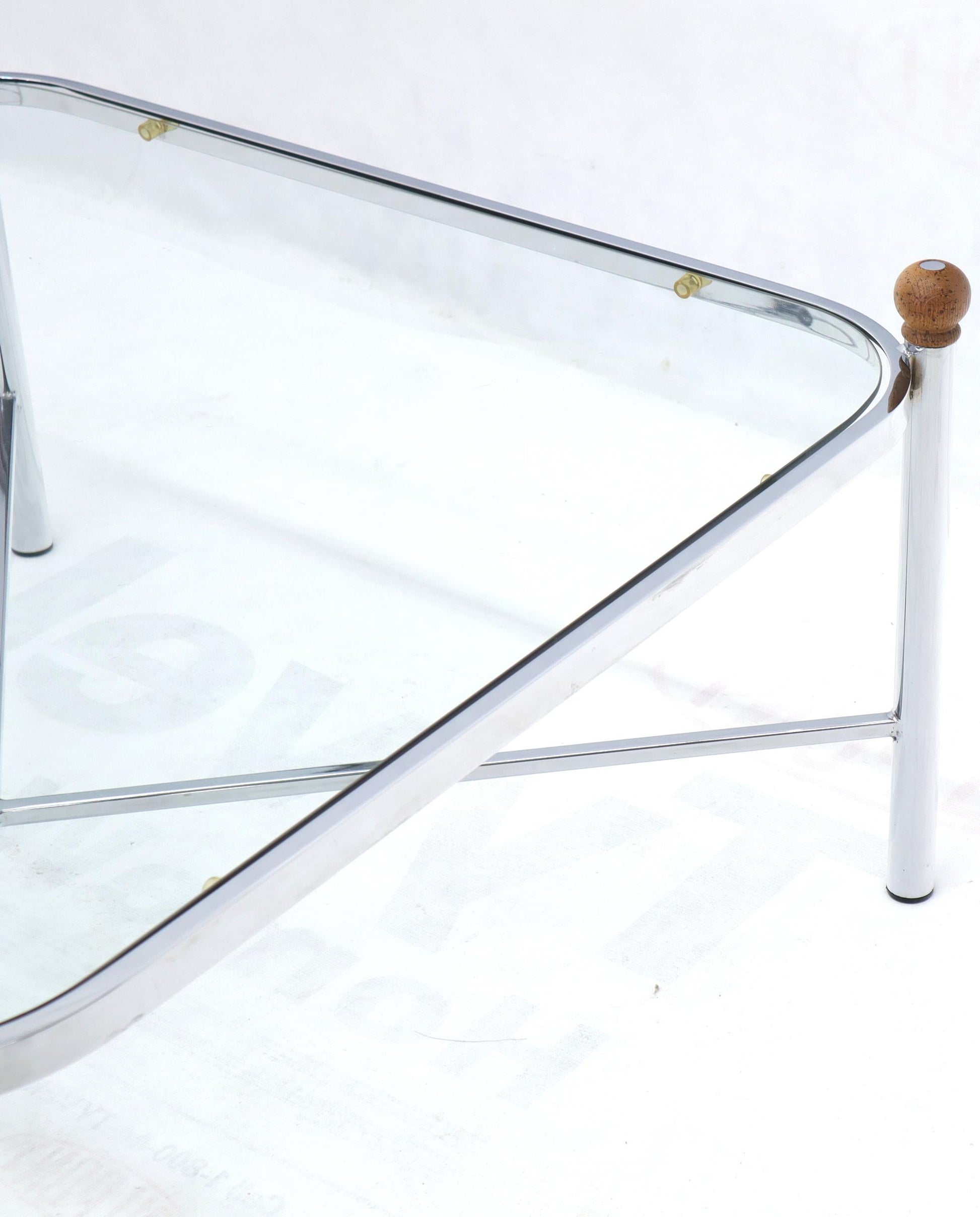 EstablishedLines Square Rounded Corners Wood Finials X-Stretcher Base Chrome Coffee Table