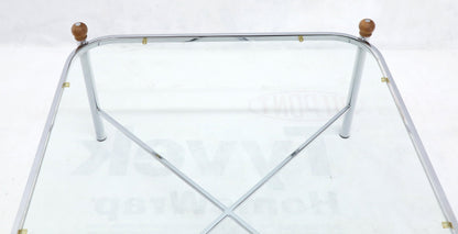 EstablishedLines Square Rounded Corners Wood Finials X-Stretcher Base Chrome Coffee Table