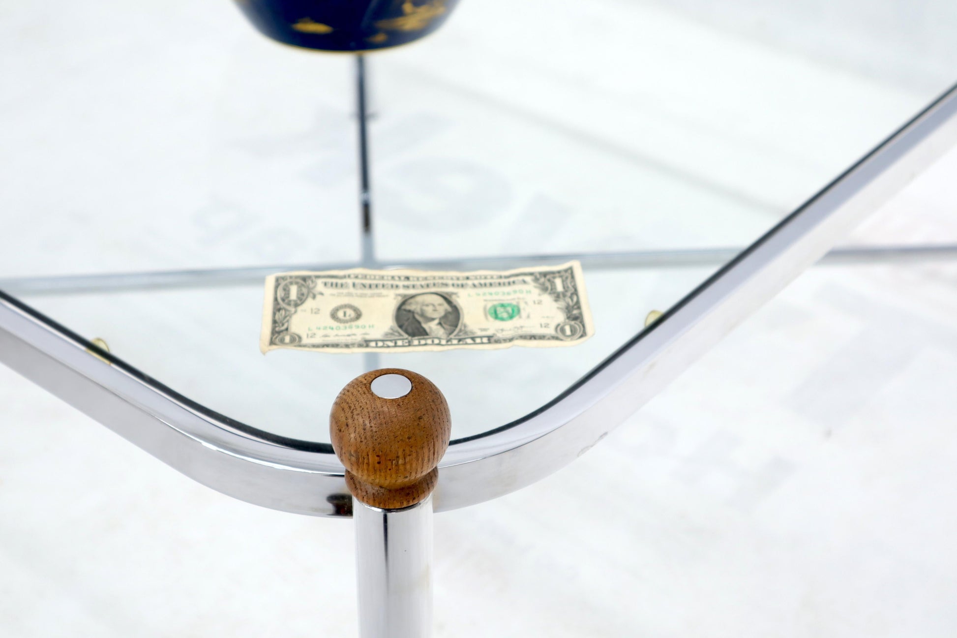 EstablishedLines Square Rounded Corners Wood Finials X-Stretcher Base Chrome Coffee Table