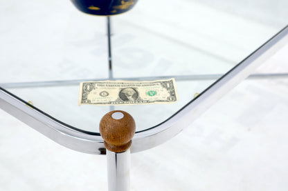 EstablishedLines Square Rounded Corners Wood Finials X-Stretcher Base Chrome Coffee Table