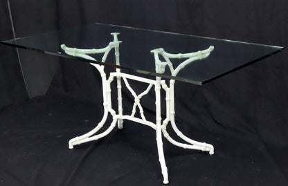 EstablishedLines Cast Aluminum Faux Bamboo Dining Table w/ 4 Matching Chairs Outdoors Green Vinyl