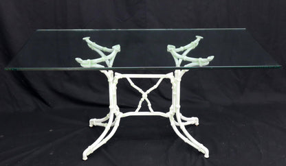 EstablishedLines Cast Aluminum Faux Bamboo Dining Table w/ 4 Matching Chairs Outdoors Green Vinyl