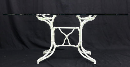 EstablishedLines Cast Aluminum Faux Bamboo Dining Table w/ 4 Matching Chairs Outdoors Green Vinyl