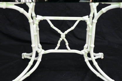 EstablishedLines Cast Aluminum Faux Bamboo Dining Table w/ 4 Matching Chairs Outdoors Green Vinyl