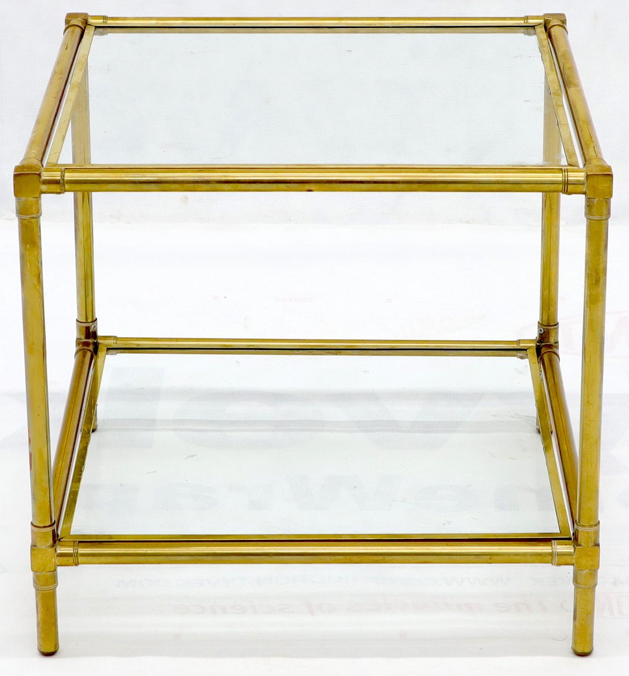 EstablishedLines Heavy Machined Brass Glass Top Cube Shape Side Coffee Table