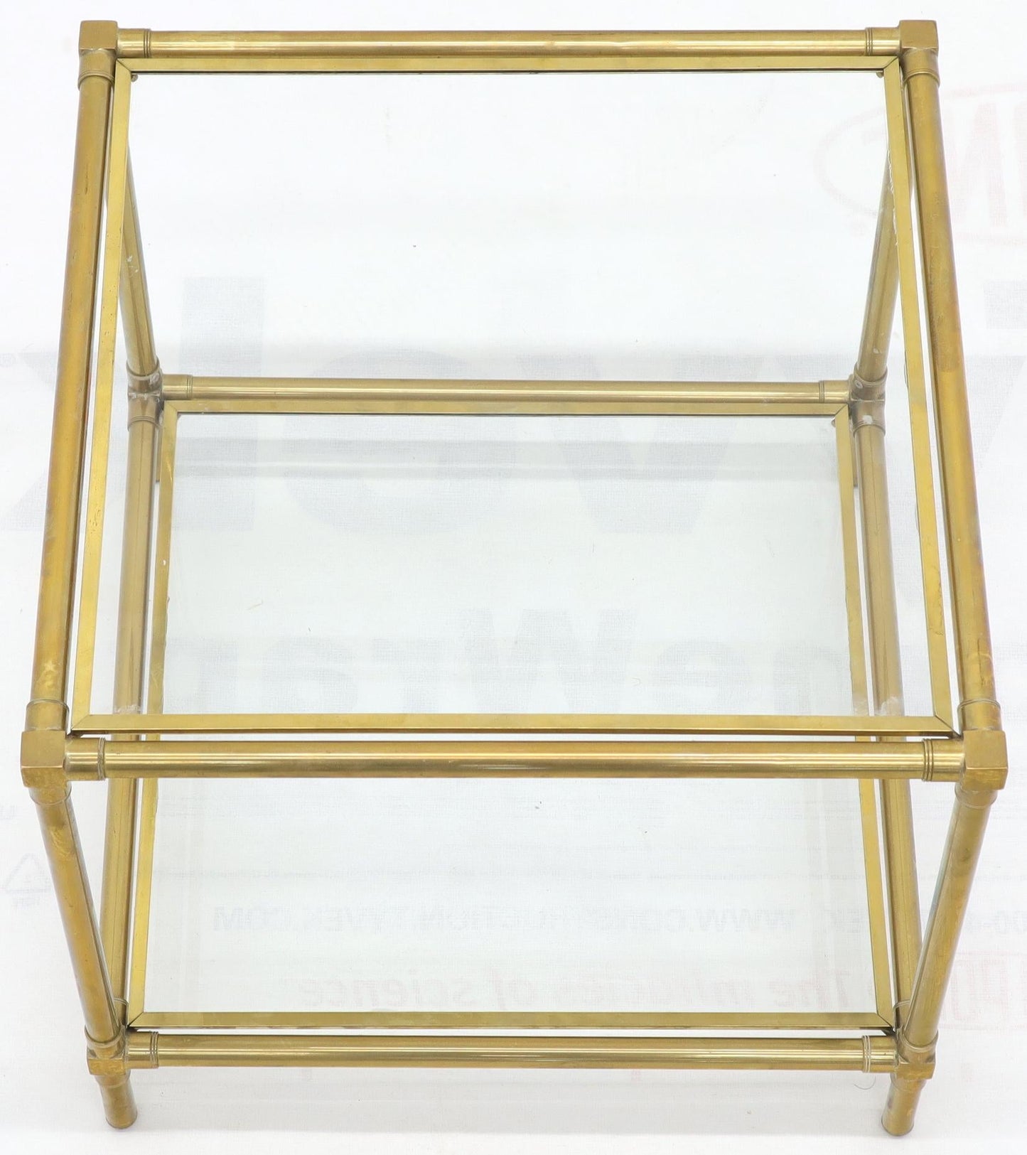 EstablishedLines Heavy Machined Brass Glass Top Cube Shape Side Coffee Table
