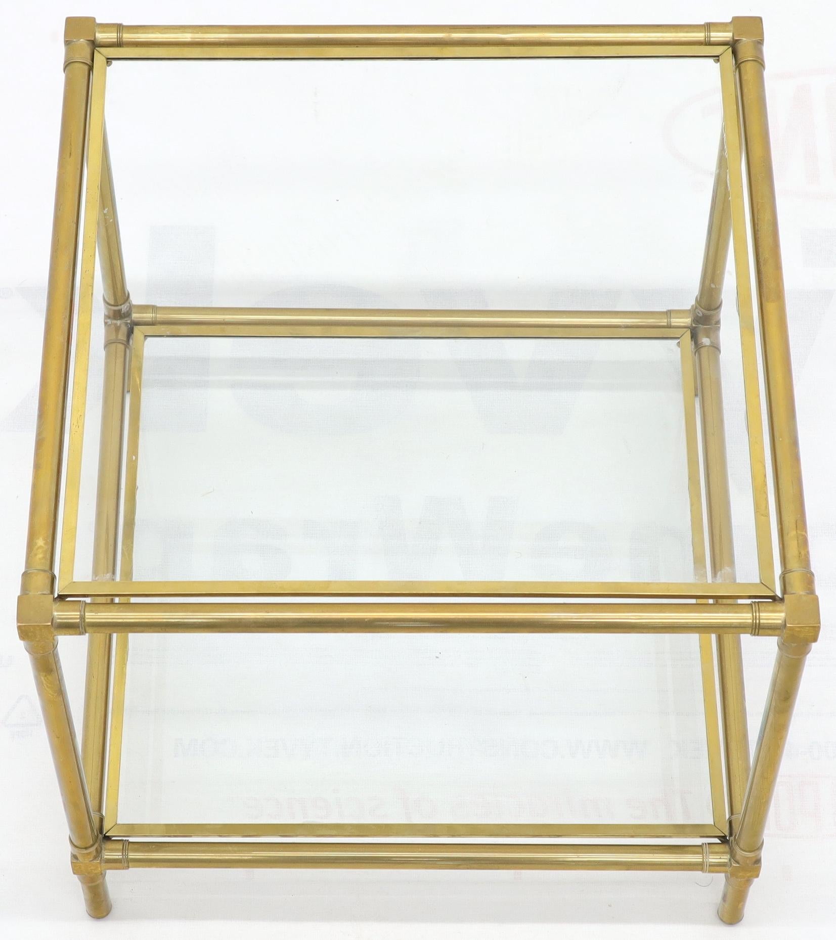 EstablishedLines Heavy Machined Brass Glass Top Cube Shape Side Coffee Table