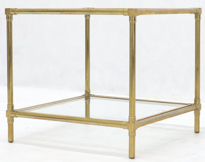 EstablishedLines Heavy Machined Brass Glass Top Cube Shape Side Coffee Table