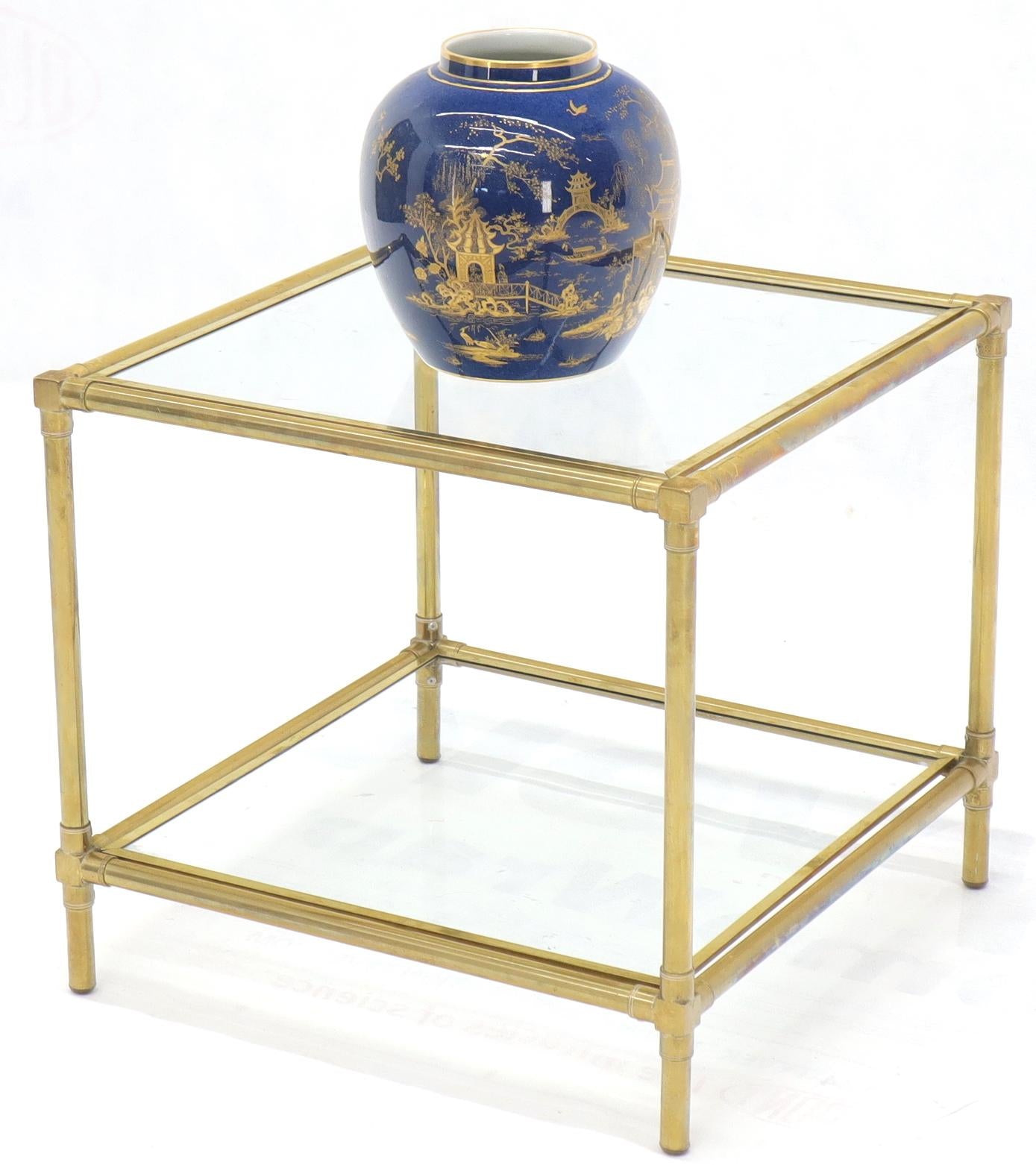 EstablishedLines Heavy Machined Brass Glass Top Cube Shape Side Coffee Table