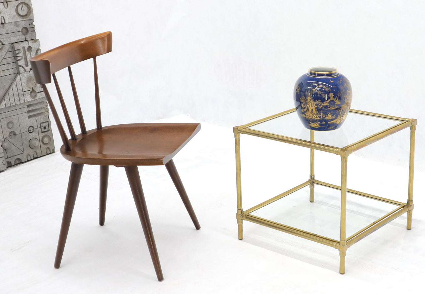 EstablishedLines Heavy Machined Brass Glass Top Cube Shape Side Coffee Table
