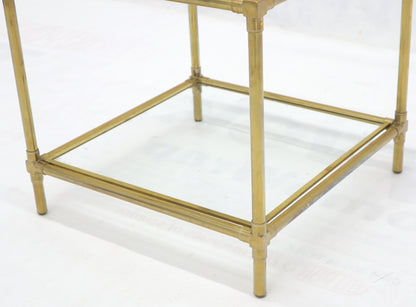 EstablishedLines Heavy Machined Brass Glass Top Cube Shape Side Coffee Table