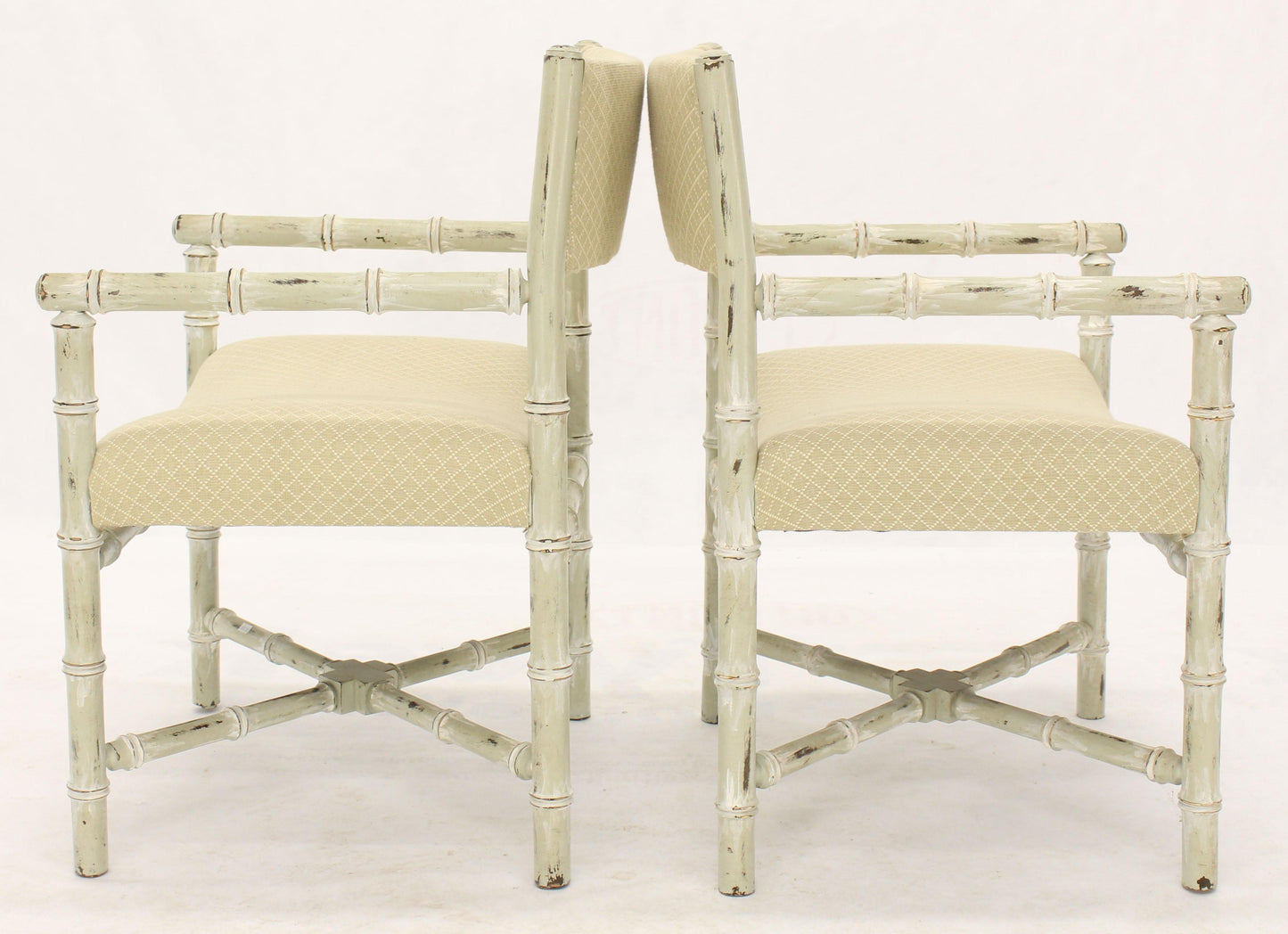 Pair of Distressed Finish Faux Bamboo Capitan Chairs with X Bases