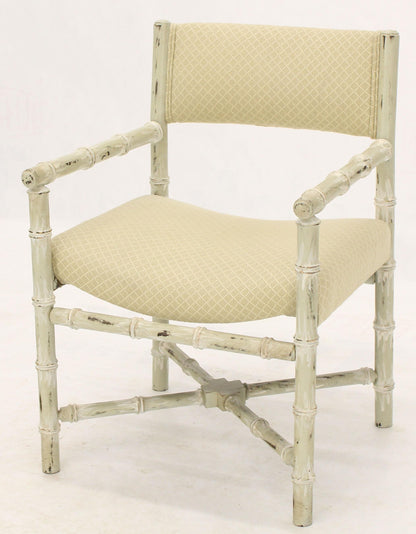 Pair of Distressed Finish Faux Bamboo Capitan Chairs with X Bases