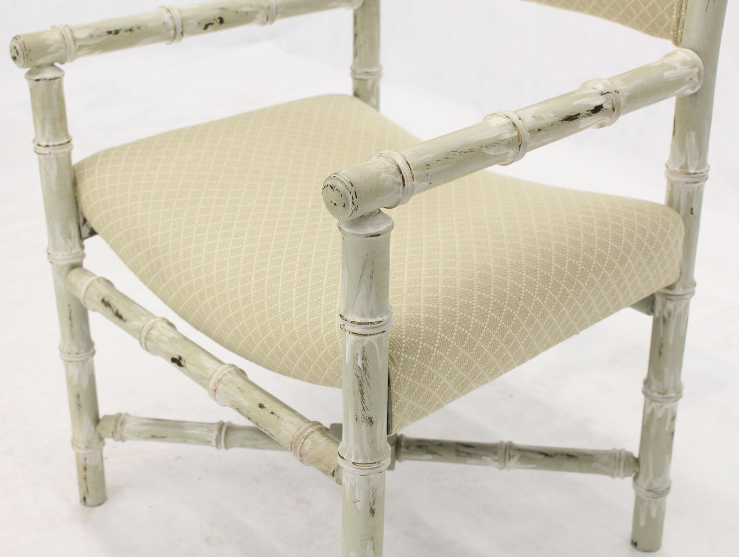 Pair of Distressed Finish Faux Bamboo Capitan Chairs with X Bases
