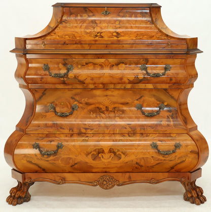 Italian Bombe Inlay Olive Wood Dresser Drop Front Jewerly Compartment Secretary