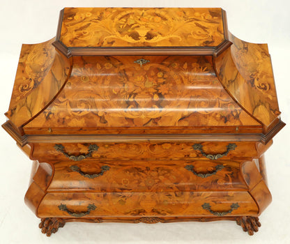 Italian Bombe Inlay Olive Wood Dresser Drop Front Jewerly Compartment Secretary
