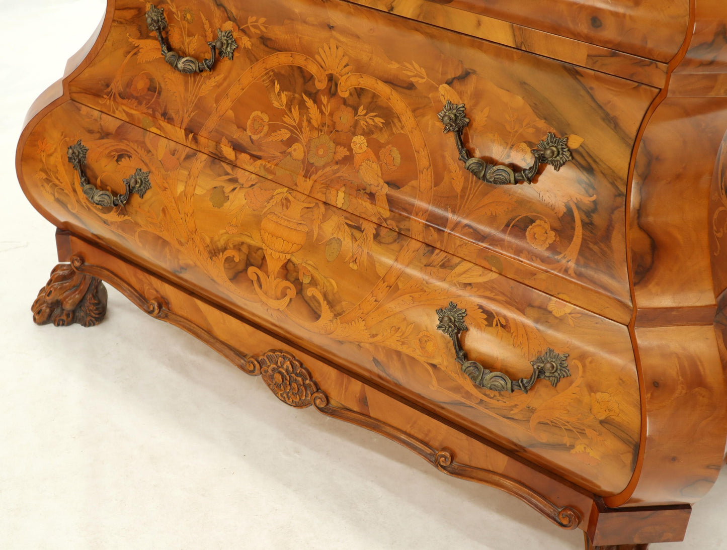 Italian Bombe Inlay Olive Wood Dresser Drop Front Jewerly Compartment Secretary