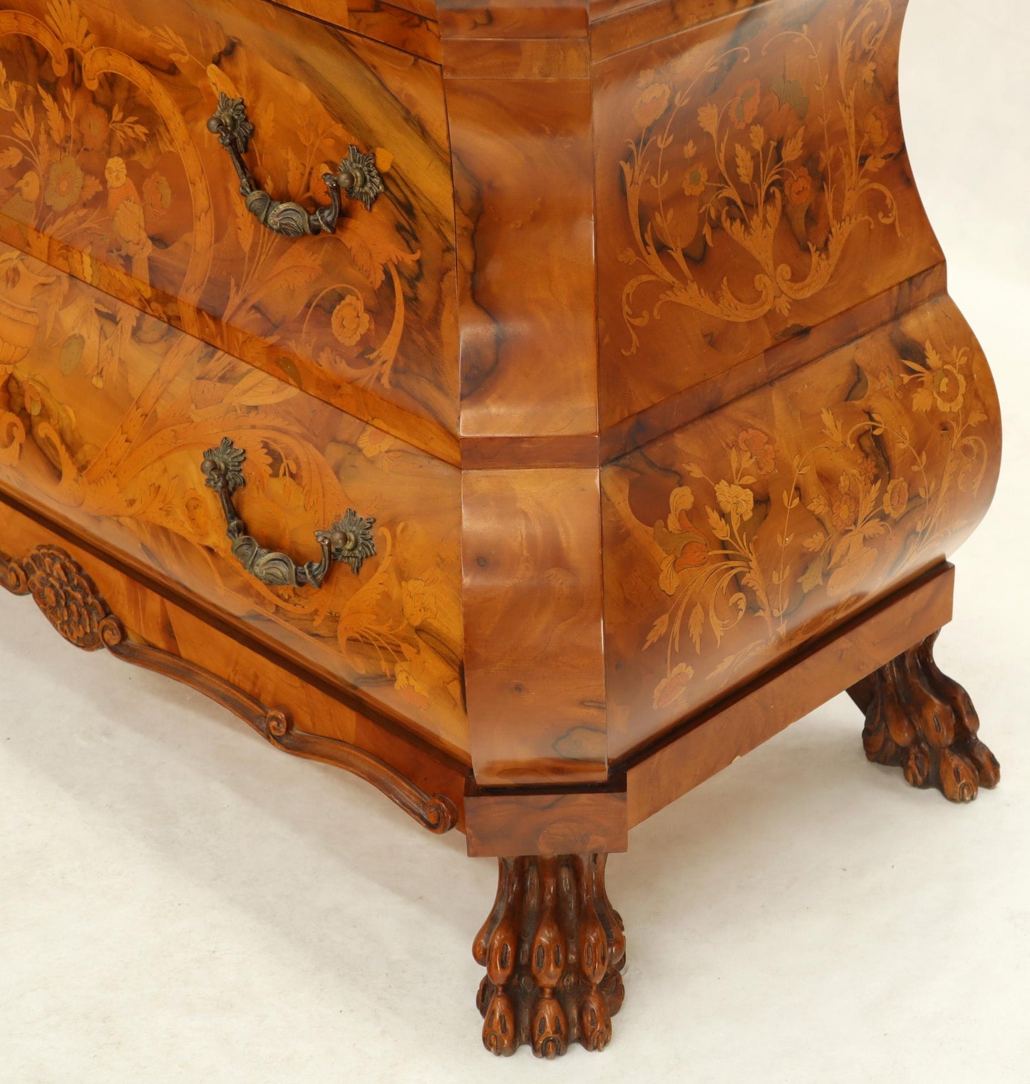 Italian Bombe Inlay Olive Wood Dresser Drop Front Jewerly Compartment Secretary