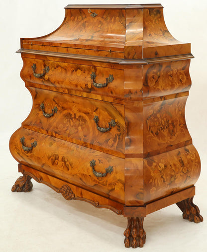 Italian Bombe Inlay Olive Wood Dresser Drop Front Jewerly Compartment Secretary