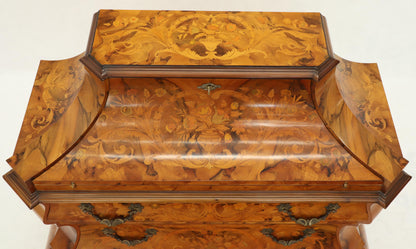 Italian Bombe Inlay Olive Wood Dresser Drop Front Jewerly Compartment Secretary