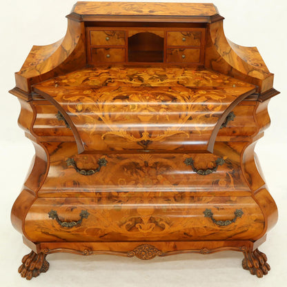 Italian Bombe Inlay Olive Wood Dresser Drop Front Jewerly Compartment Secretary