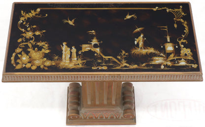 EstablishedLines Pair of Reverse Painted Glass Tops Single Pedestal Side Occasional Tables