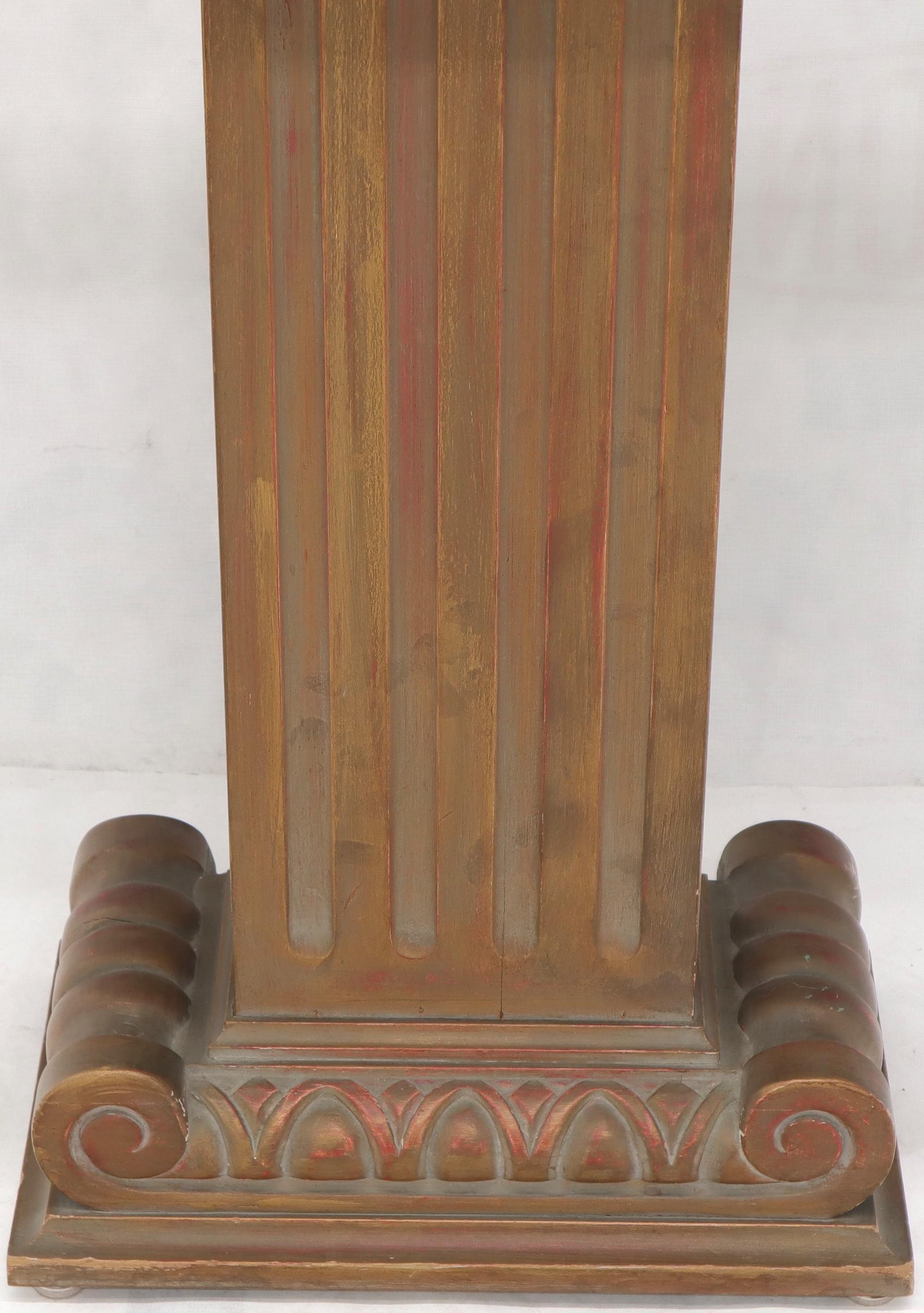 EstablishedLines Pair of Reverse Painted Glass Tops Single Pedestal Side Occasional Tables