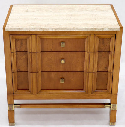EstablishedLines Travertine Top Three Drawers Bachelors Chest with Brass Pulls and Accents