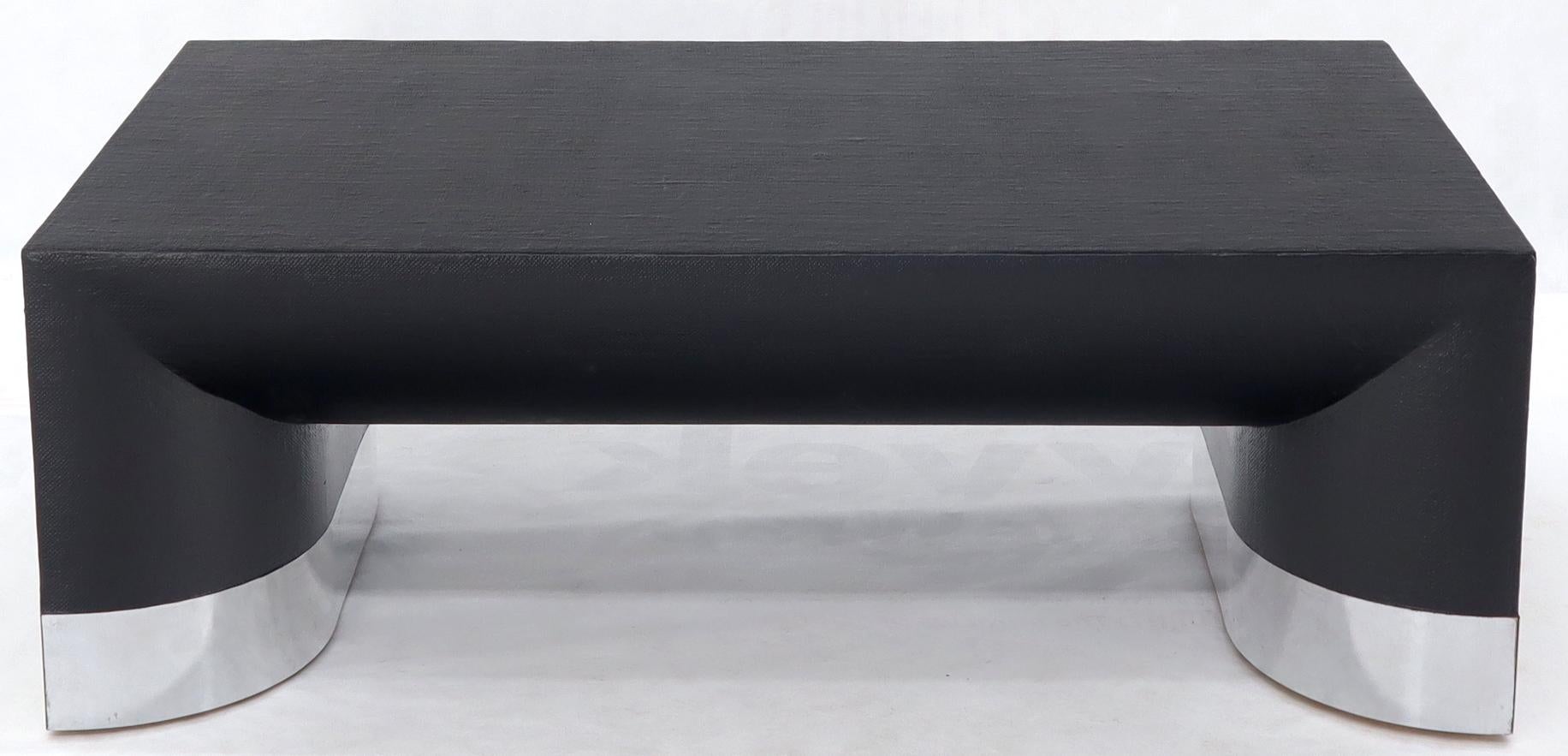 EstablishedLines Large Black Lacquer Cloth Covered Chrome Base Rectangular Coffee Table