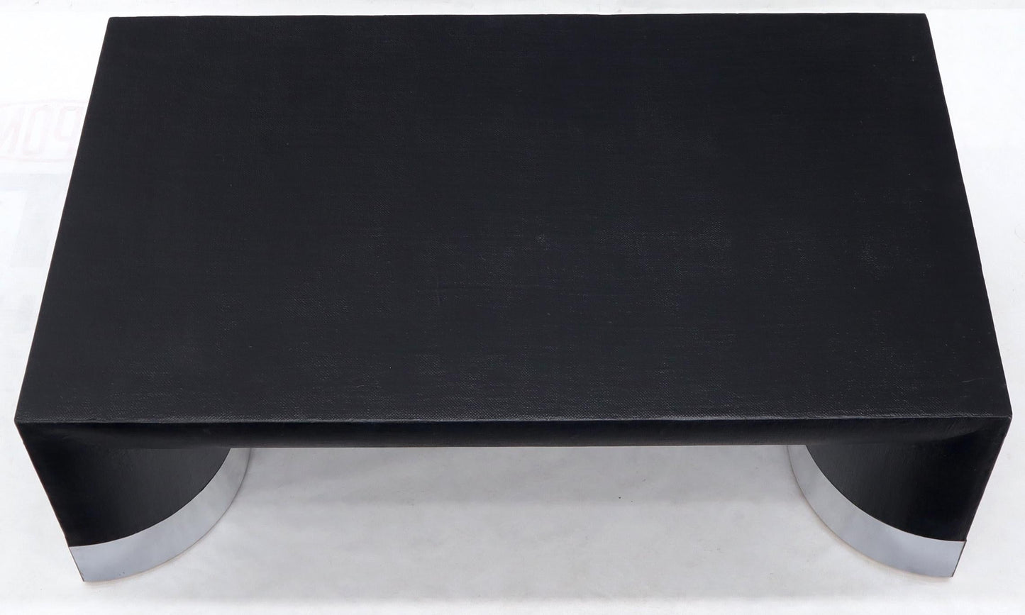 EstablishedLines Large Black Lacquer Cloth Covered Chrome Base Rectangular Coffee Table