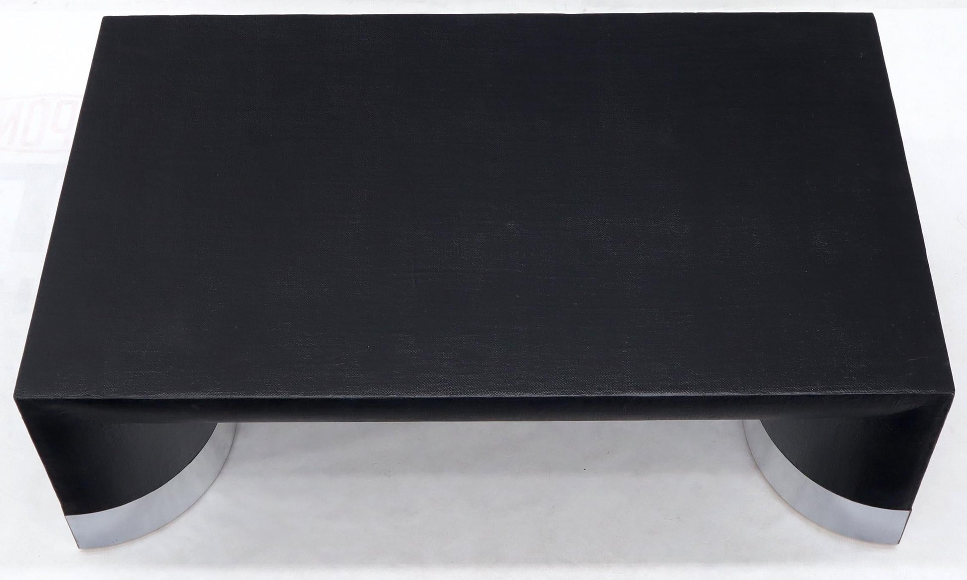 EstablishedLines Large Black Lacquer Cloth Covered Chrome Base Rectangular Coffee Table