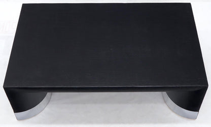 EstablishedLines Large Black Lacquer Cloth Covered Chrome Base Rectangular Coffee Table