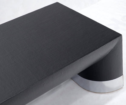 EstablishedLines Large Black Lacquer Cloth Covered Chrome Base Rectangular Coffee Table