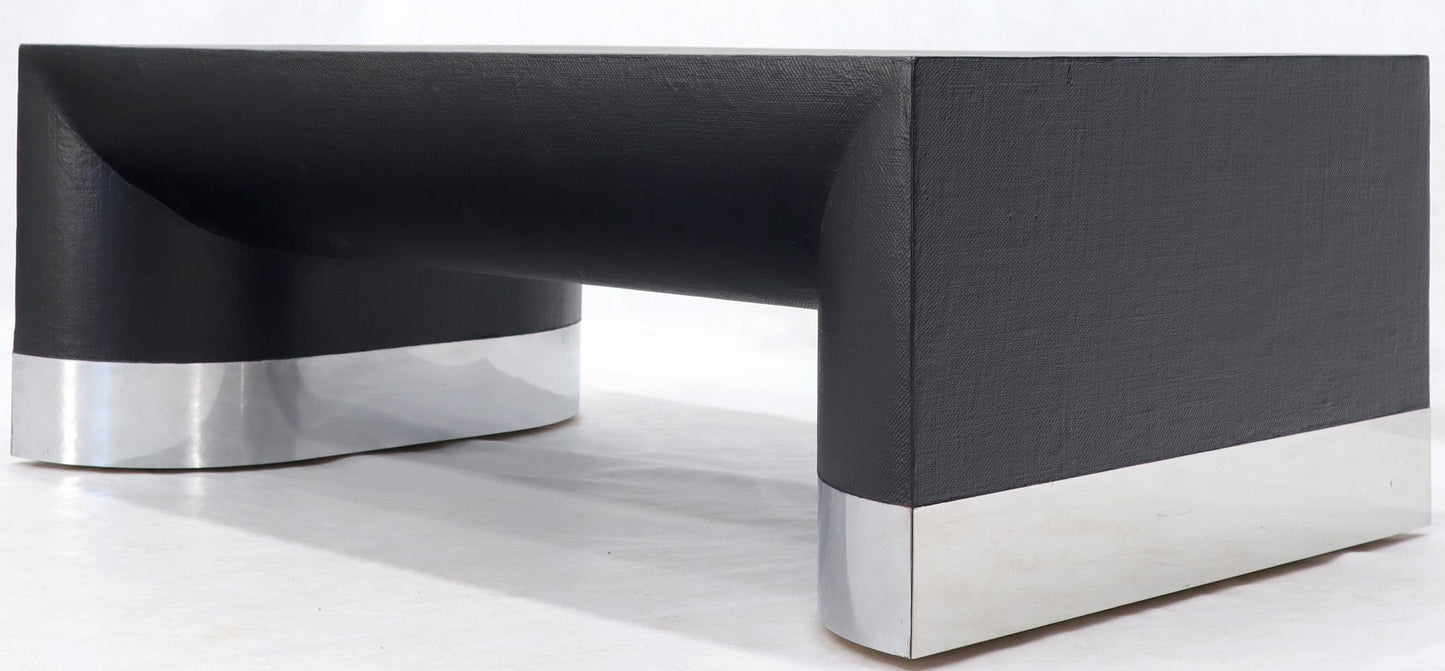 EstablishedLines Large Black Lacquer Cloth Covered Chrome Base Rectangular Coffee Table