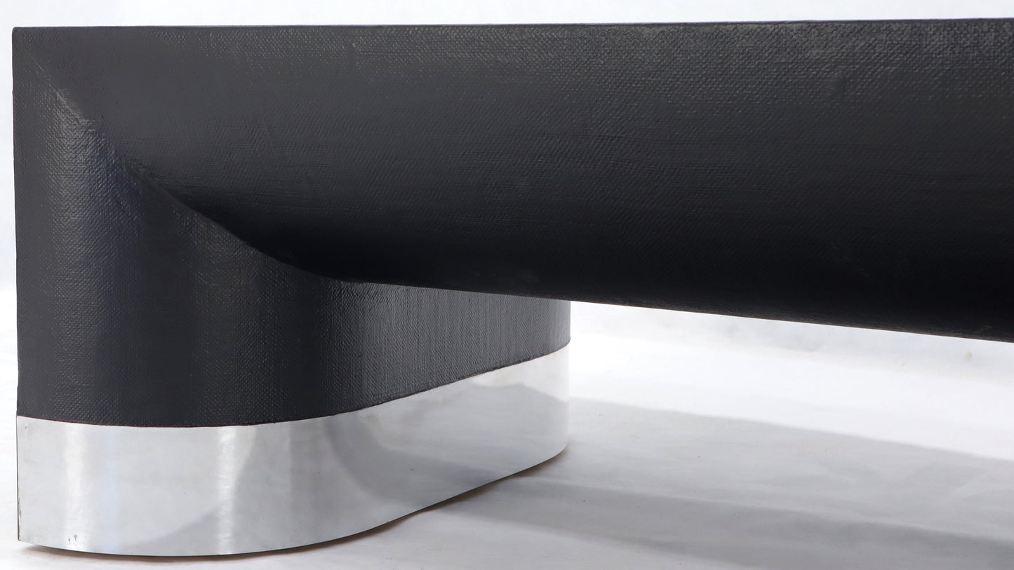 EstablishedLines Large Black Lacquer Cloth Covered Chrome Base Rectangular Coffee Table