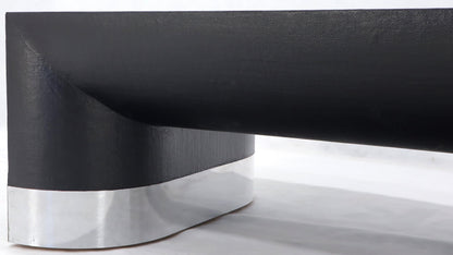 EstablishedLines Large Black Lacquer Cloth Covered Chrome Base Rectangular Coffee Table
