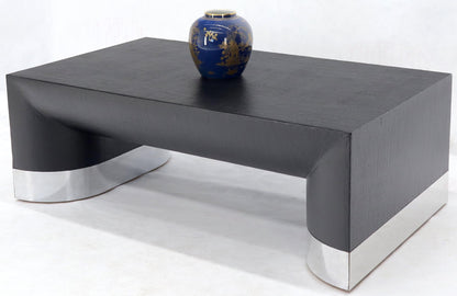 EstablishedLines Large Black Lacquer Cloth Covered Chrome Base Rectangular Coffee Table