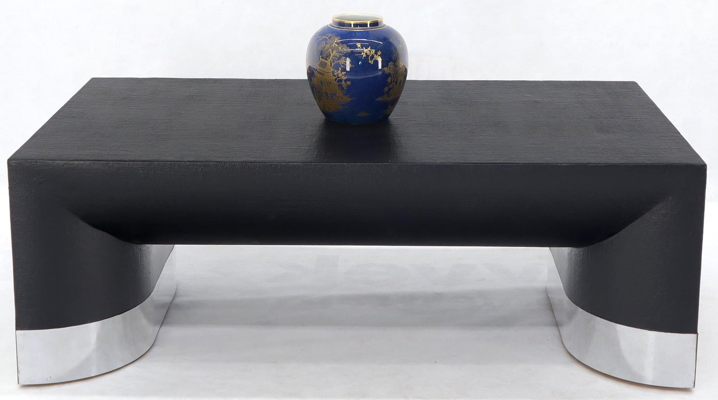 EstablishedLines Large Black Lacquer Cloth Covered Chrome Base Rectangular Coffee Table