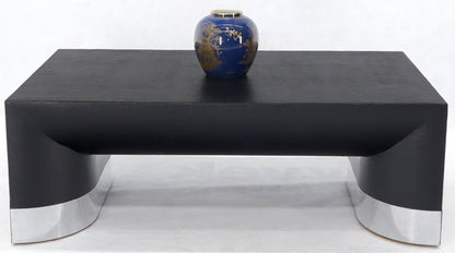 EstablishedLines Large Black Lacquer Cloth Covered Chrome Base Rectangular Coffee Table