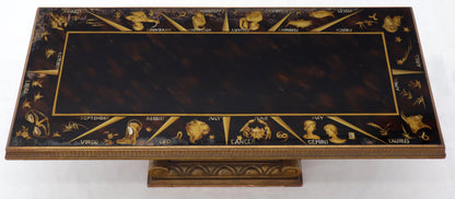 EstablishedLines Reverse Painting Glass Top Colomn Pedestal Shape Base Gold Gilt Coffee Table