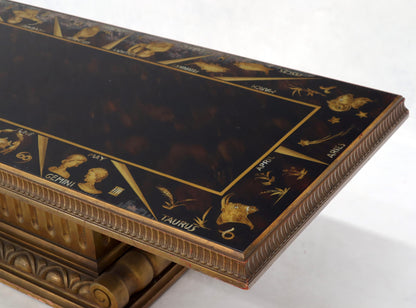 EstablishedLines Reverse Painting Glass Top Colomn Pedestal Shape Base Gold Gilt Coffee Table